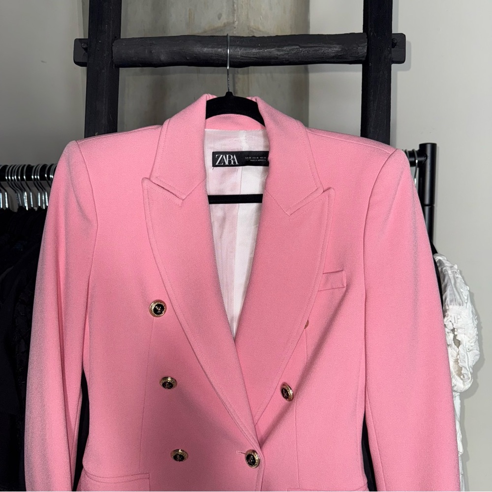 ZARA Double-Breasted Pink Crepe Blazer - Picture 7 of 17